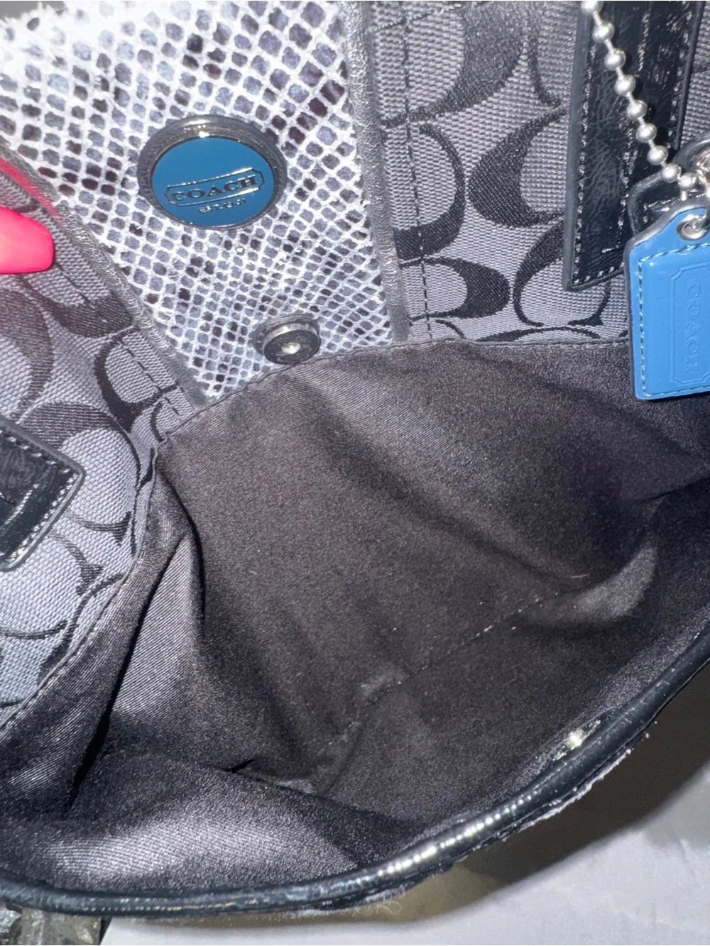 Coach Black Signature Canvas Tote with Blue Accent